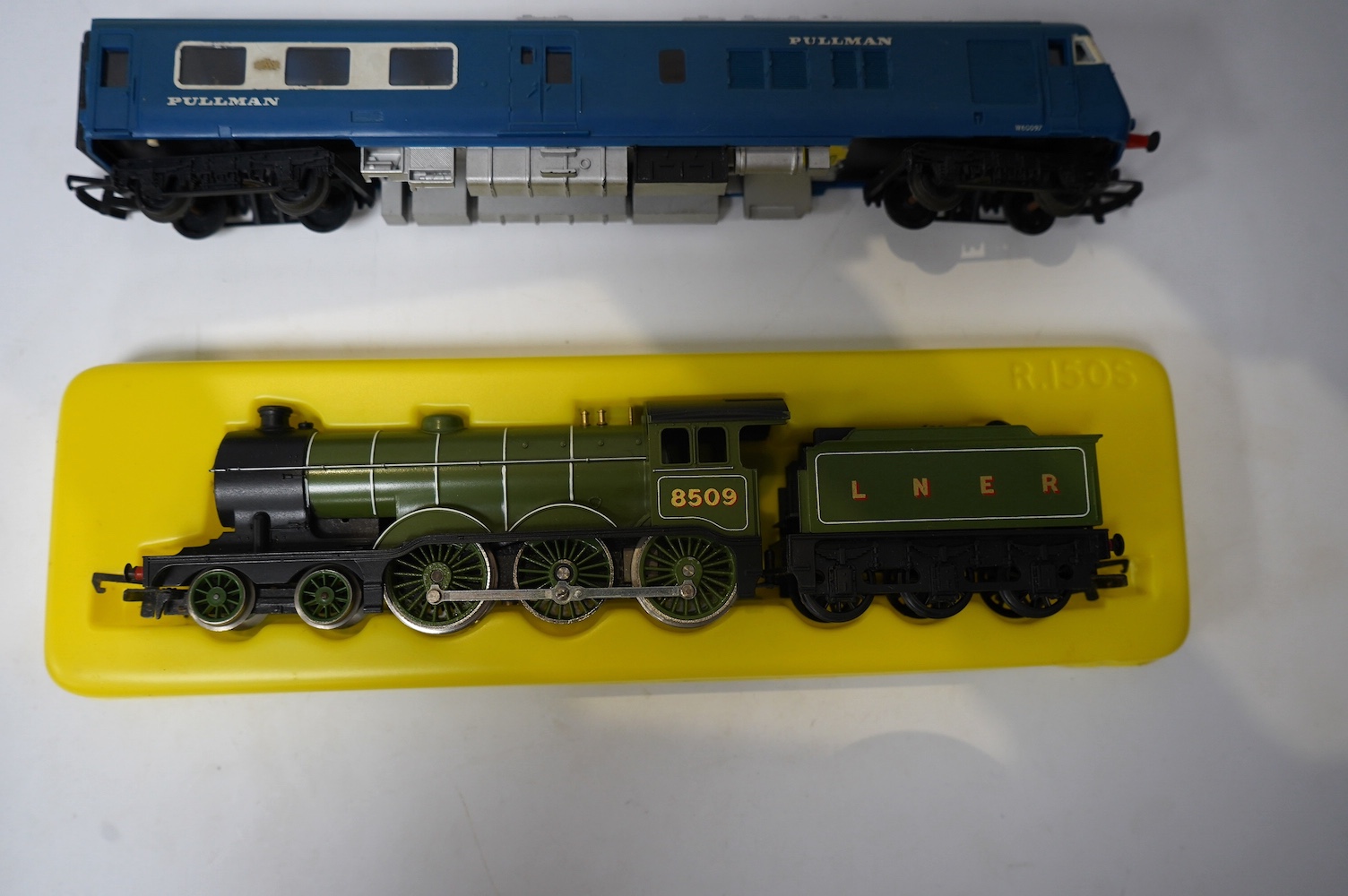 A collection of 00 gauge railway by Hornby, Tri-ang, Lima, etc. including seven locomotives and twenty-six bogie coaches including; LNER, Pullman, Royal Mail, BR, etc. Condition fair to good, some items boxed.